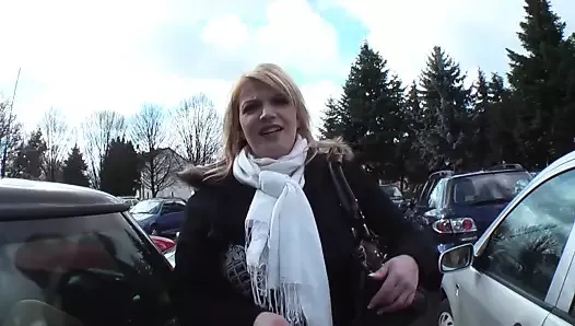 German agent makes proposal on the street and offers money in exchange for sex to a married Hot Milf