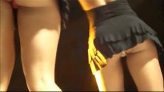 Die Miniröcke von Mädchen-Tänzern nachschlagen, Höschen auf der Show