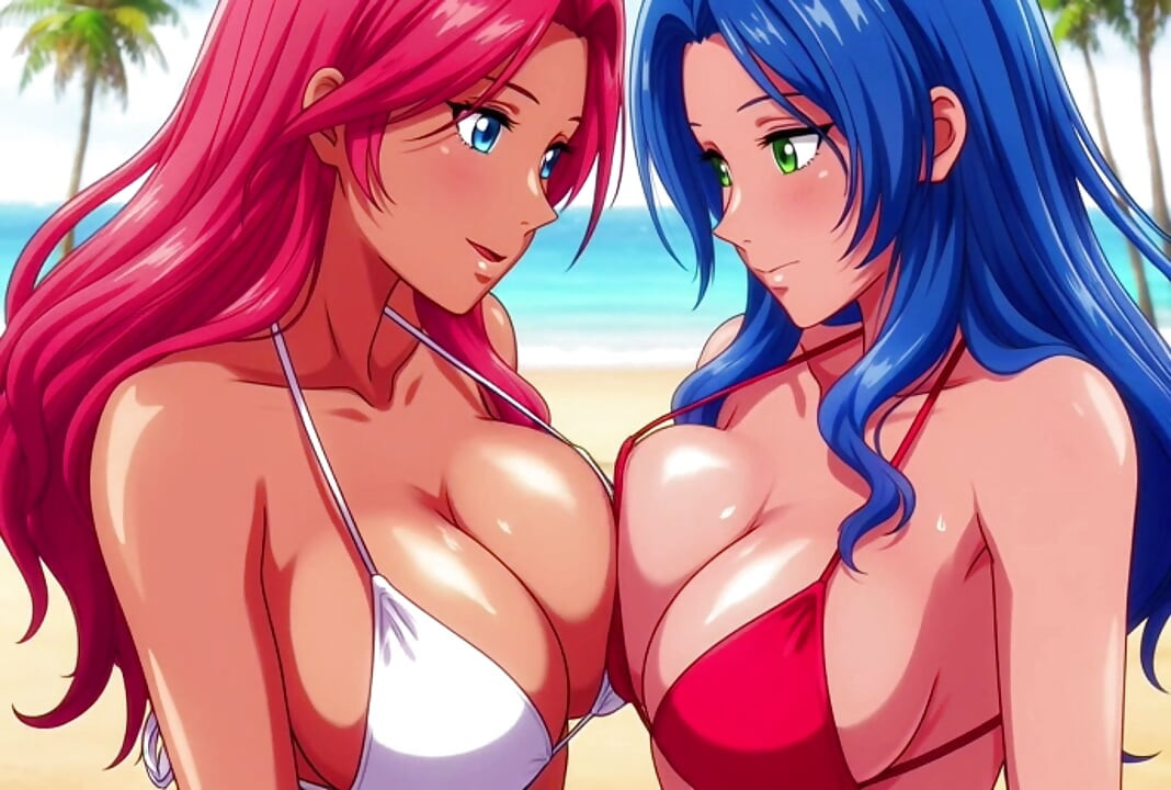 Two busty girls enjoy lesbian sex at private beach vacation