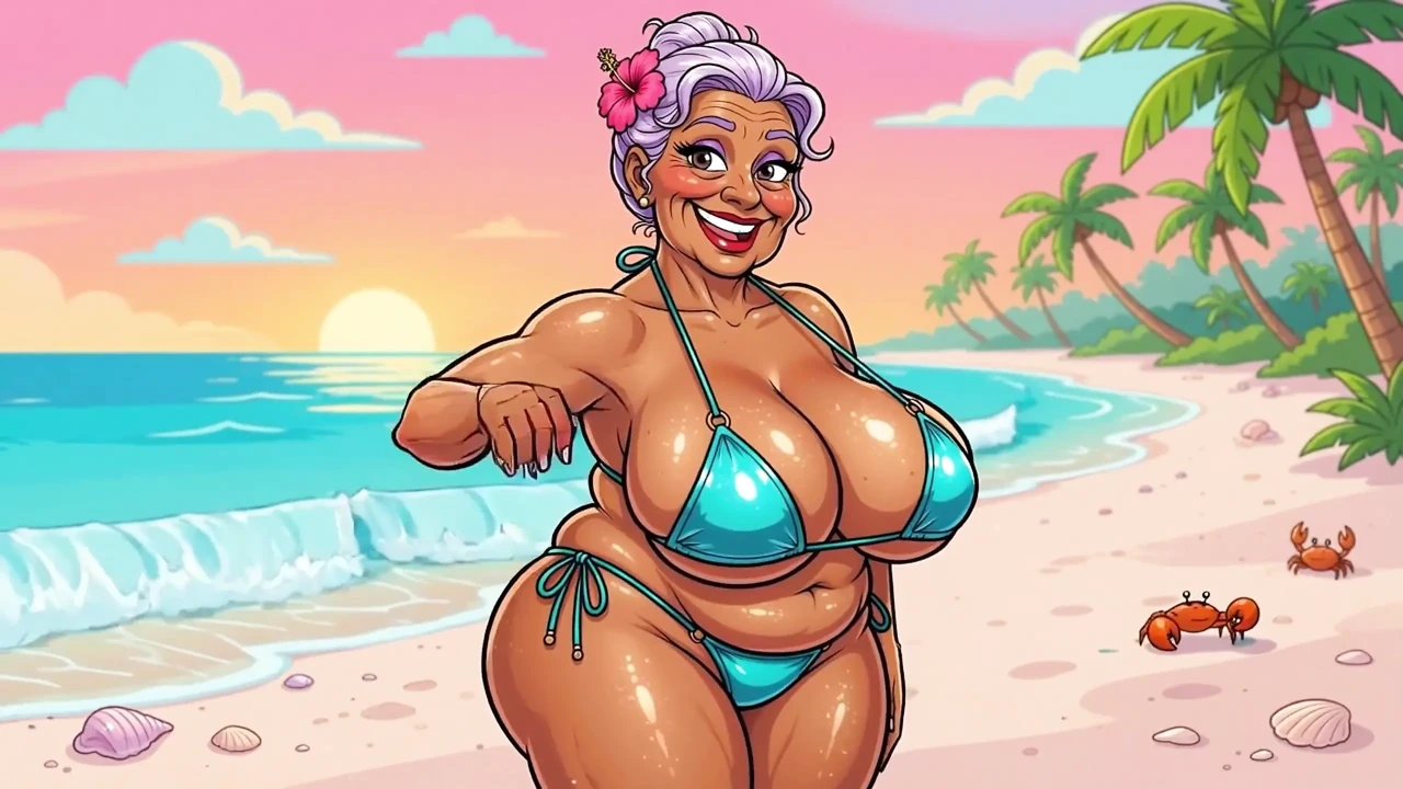 Busty Granny Huge Boobs Beach Tease - New Ai Style