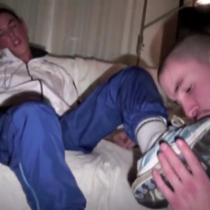 French bottom in jogging fucked by sneaker of his friend
