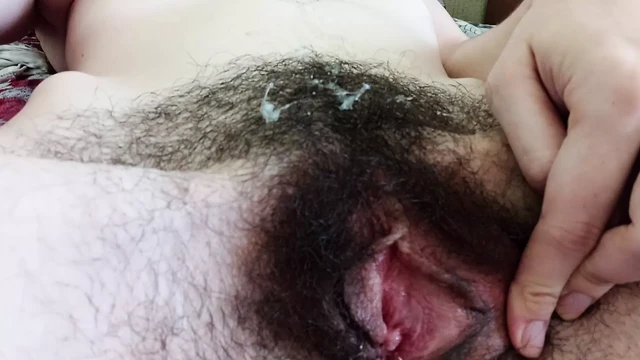 Big cum on belly, big cum shot, after sex, cum on hairy pussy