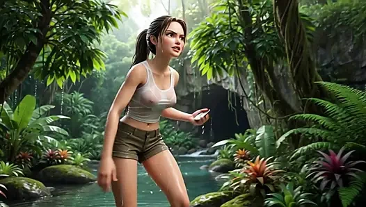 Lara Croft Amazon hazinesini keşfediyor ve altın mağaralarda güzel sarışın ata ruhunu kucaklıyor