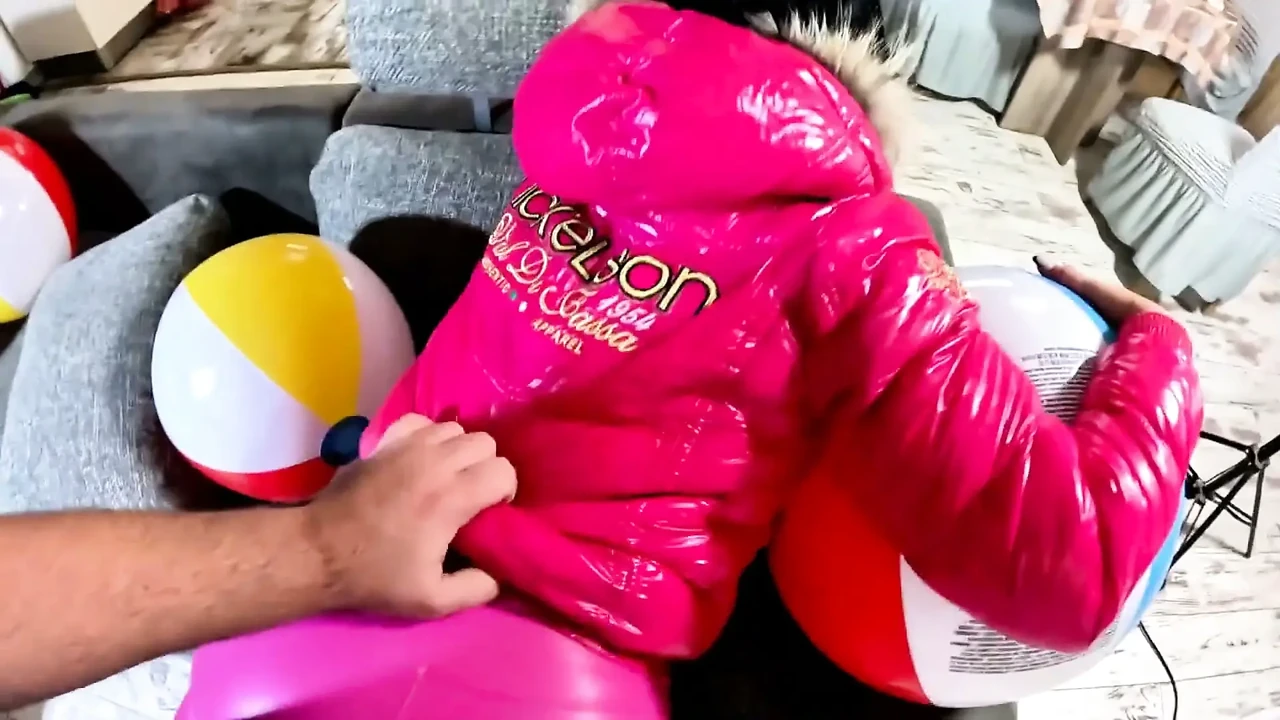 Dominant Pink Downjacket MILF Beach Ball Fetish. Deepthroat, Reverse Cowgirl, Doggy and Triple Cum