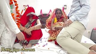 Dwóch mężów zerżnęli swoje żony razem w noc poślubną! Seks grupowy pełny film