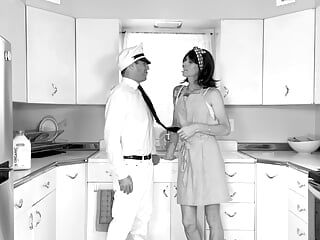 ATOMIC BOMBSHELL: 50s Tmilf Milkman Fuck IN BLACK & WHITE