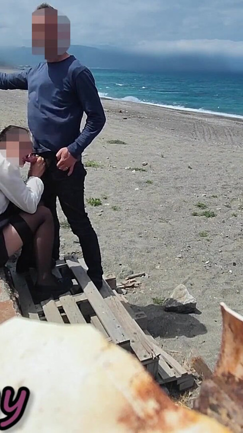 Dick Flash! Risky Blowjob on Beach: Stocking Teacher and Student Almost Caught! - MissCreamy | Clip 2