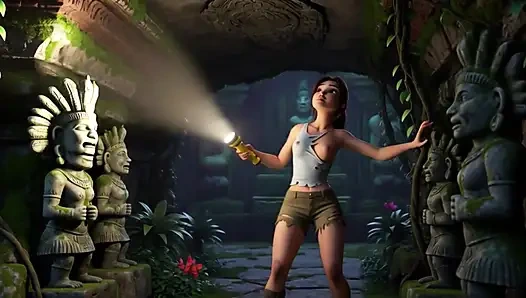Лара Крофт открывает сокровище Амазонки и обнимает красивую блондинку исконным духом в Золотых пещерах