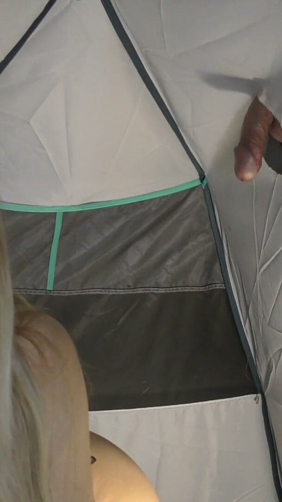 Big Ass Sexy Hot and Horny College Girl goes in a Tent for making a Big Cock Cum in her Hands like a Glory Hole | Clip 1