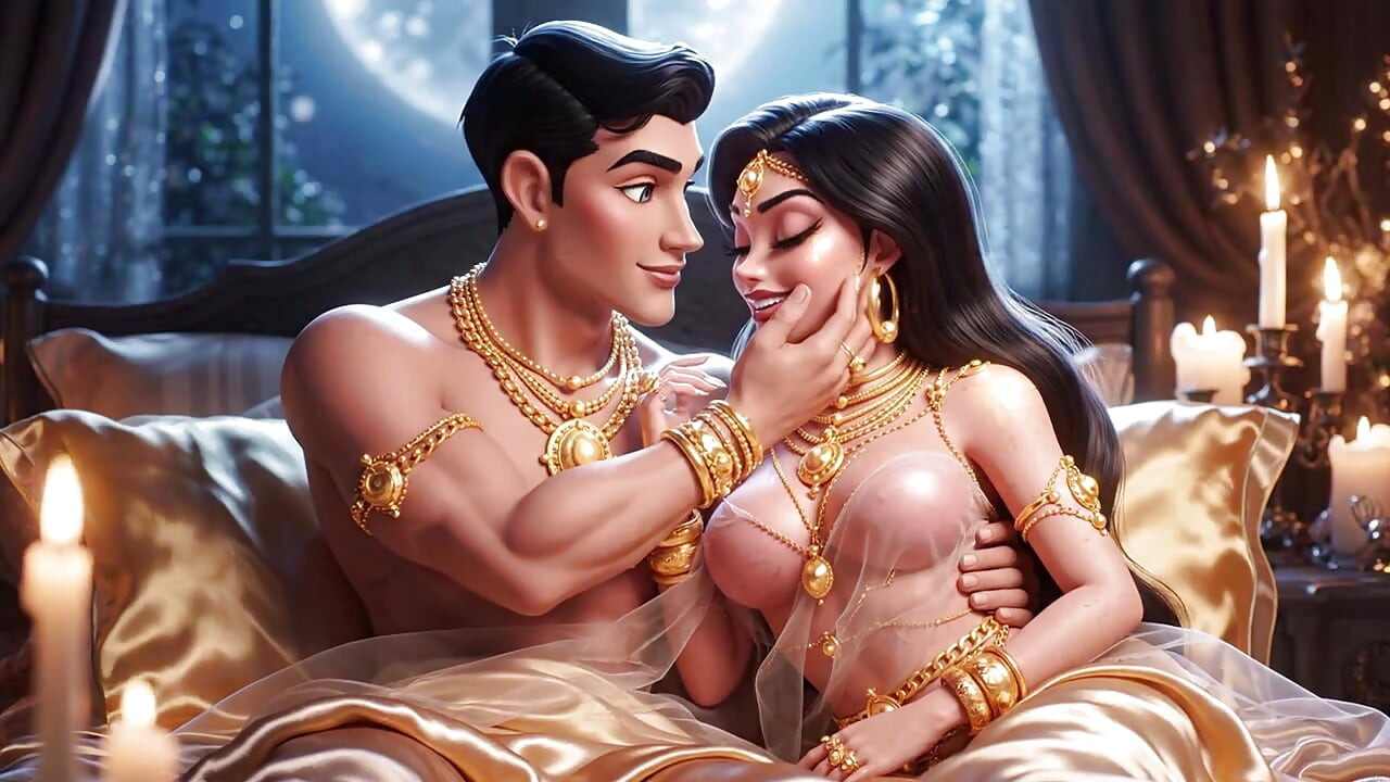 Amantes del lujo de dibujos animados, dormitorio íntimo, romance - compilación - adornos de oro sensual pasión animada