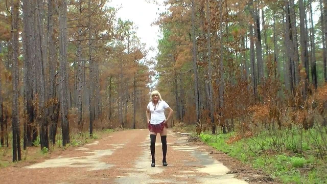Crossdresser out int the Woods