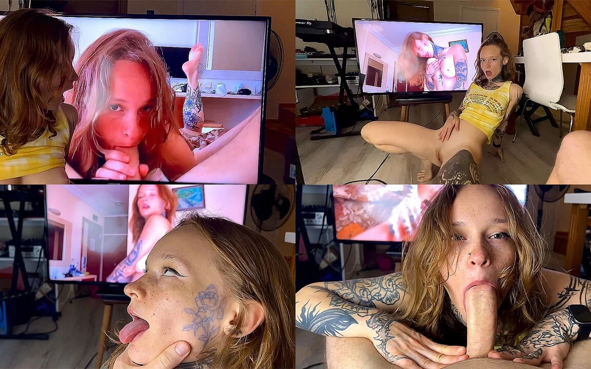 Ginger Petite 18 Yo Porn Model Gives Blowjob and Deepthroat to Her Fan