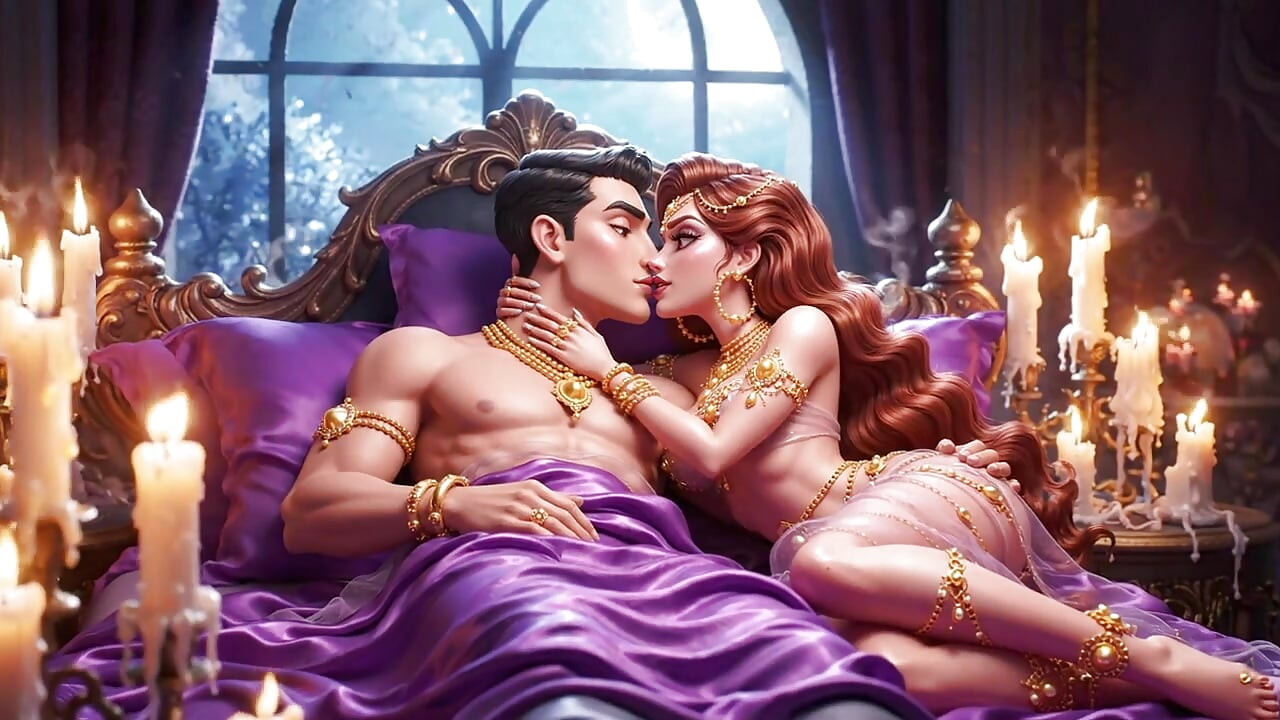 Erotic Cartoon Couple - Passionate Kissing & Romantic Foreplay in Candlelight