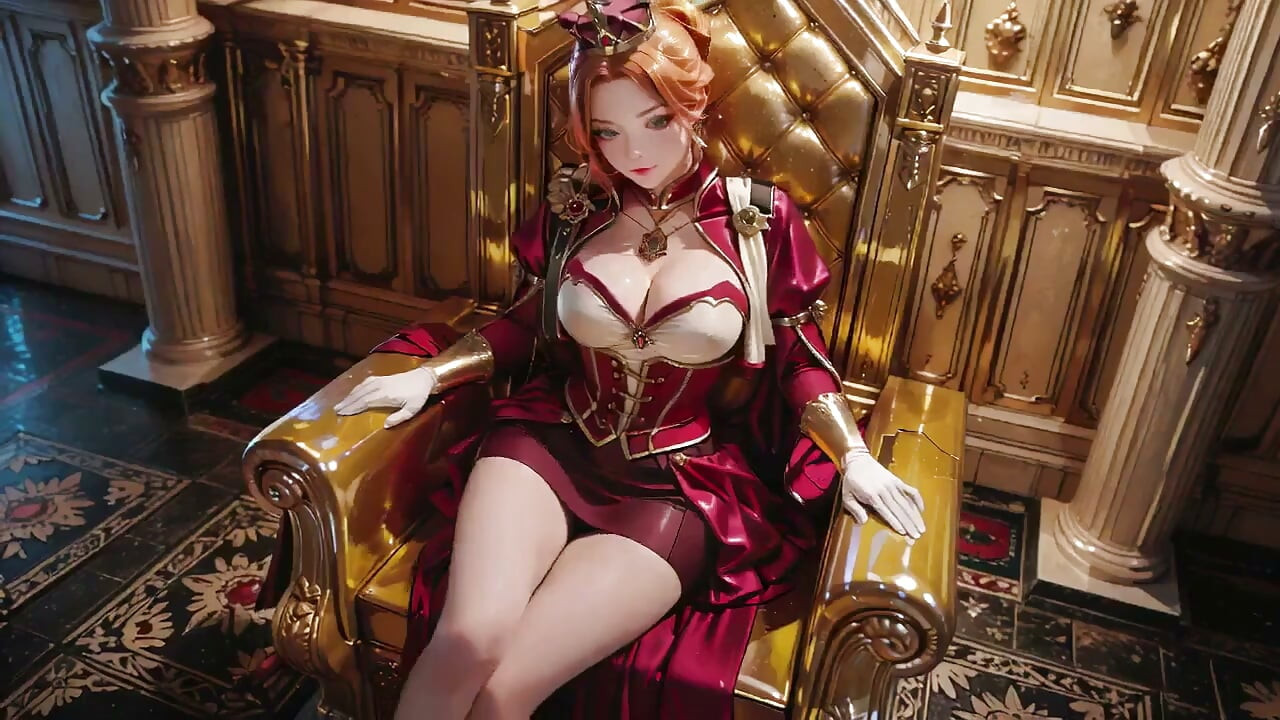 Queen's Arrival! the Ultimate Contrast Between Regal Red-gold Gowns and Pure White Leather Shorts.