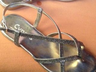 Cum on gf's diamond and gold classy sandals