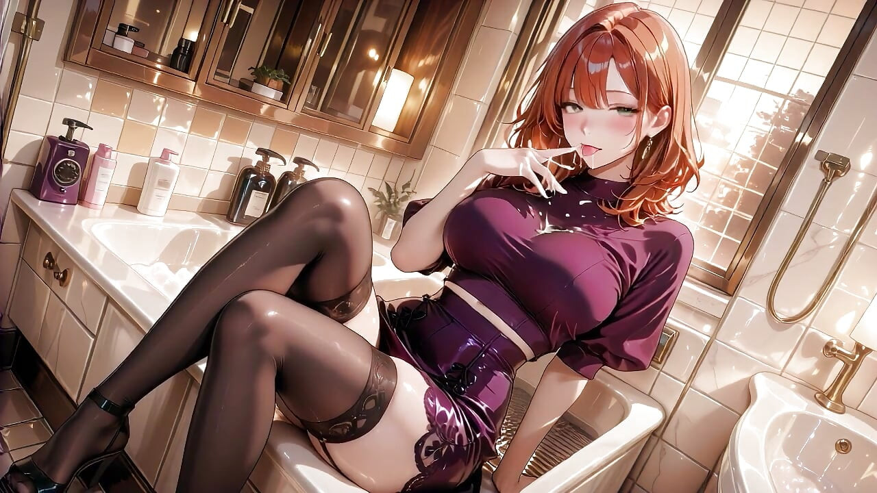Lila glänzendes outfit zum orgasmus in der badewanne gefickt