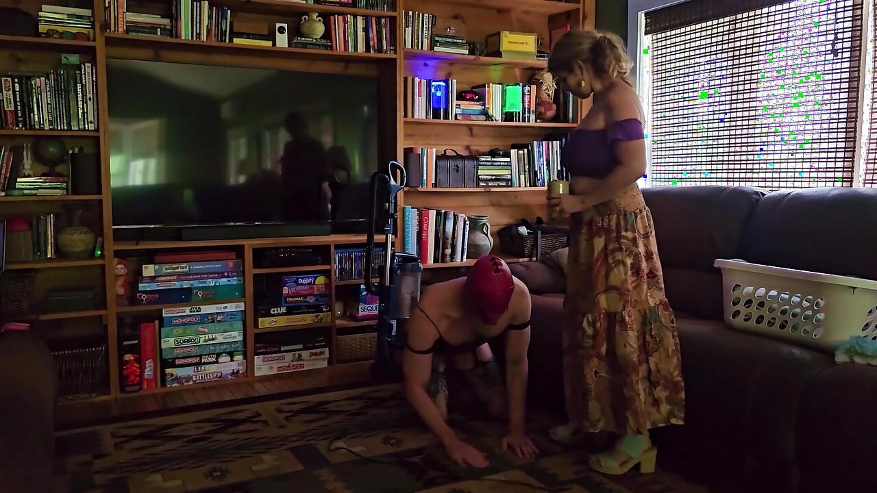 BITCH STEPMOM Makes her Fem Pussy HOUSEBOY Vacuum then turns him into her Footrest