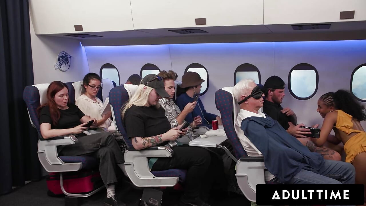 ADULT TIME - Olivia Jay Flashes Tits & Fingers Pussy On Plane! Gets Caught & Fucked Hard By Seatmate