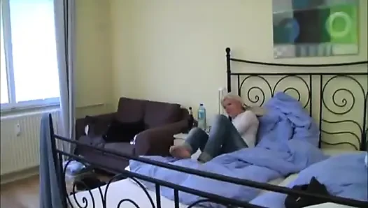 Tattooed sexy blonde pussy fucking huge cock sucking in the bedroom