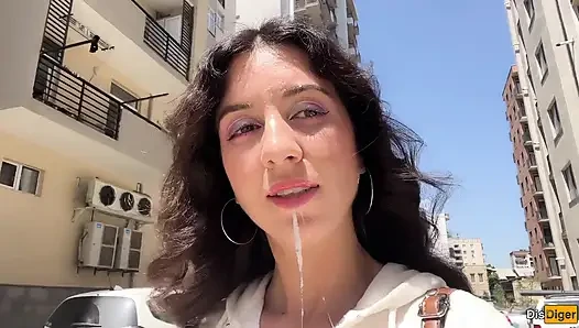 Girl Asks to Cum on Her Face for Cumwalk on the Streets - Blowjob