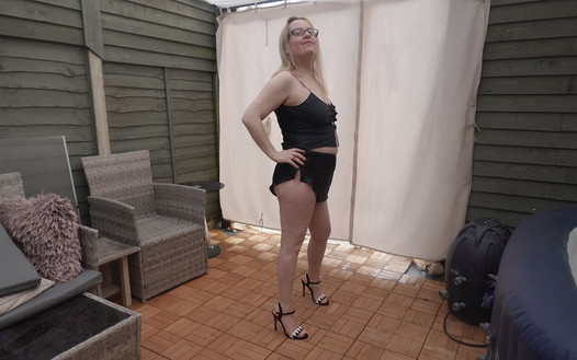 Outdoors in Black Silk Lingerie in the Cold