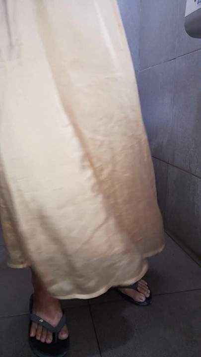 Satin Gold Long Dress Masturbation Cum | Clip 1