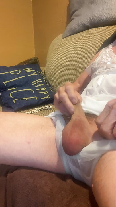 Beige slip and purple panties!