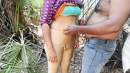 Housewife sucking and licking forest outdoor