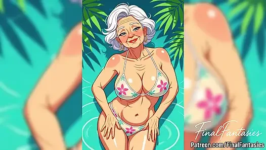 Flirty Animated Grandma in Bikini
