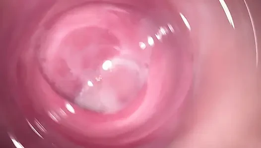 Camera deep inside Mia's tiny creamy vagina
