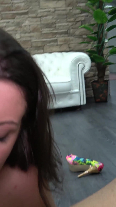 Horny newcomer play with cum when first time in front of camera with stranger