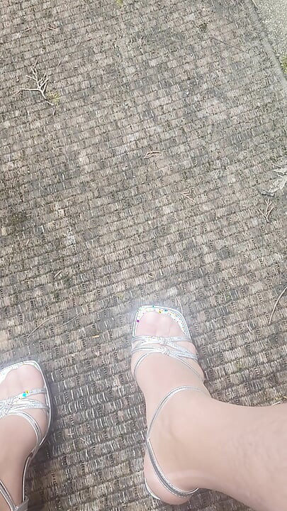Outside With Silver Heels Cumming on Heels and Feet