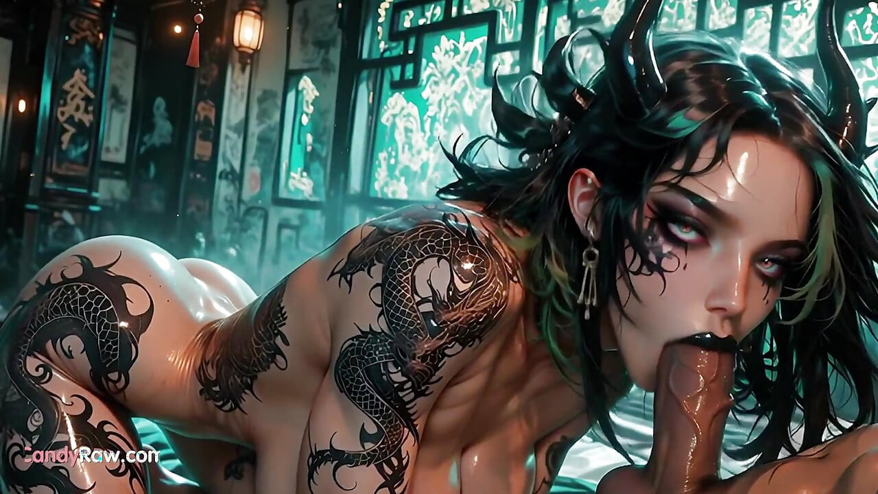 3D Dragon Tattoo Girl Fucked Hard, Inked Skin Dripping With Cum