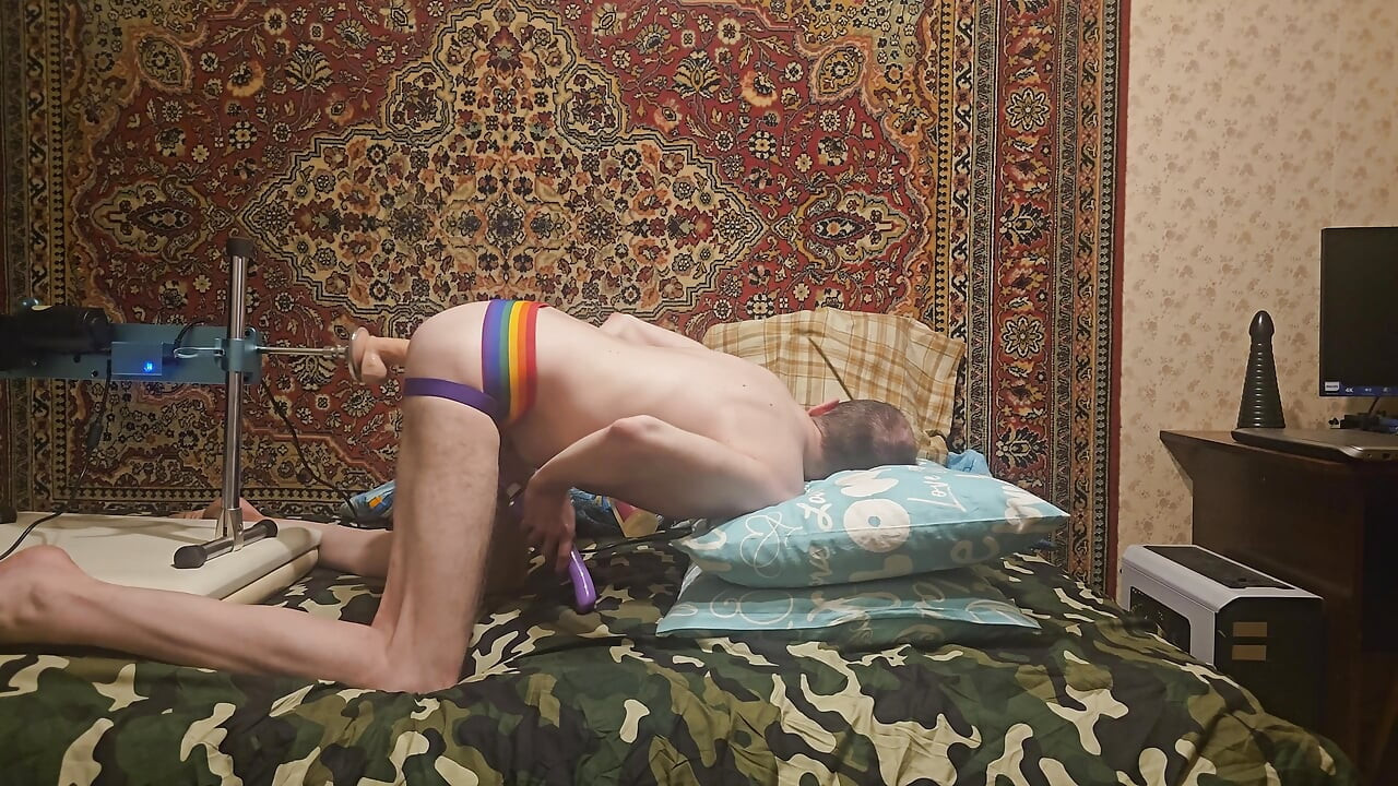 The fucking machine is almost tearing my ass apart, it feels so good