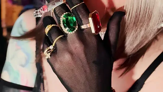 Nylon British Mature Tina Snua Smoking A Cigarette In Nylon Elbow Gloves & Jewellery - Smoker OMI OME Snap Inhale Drifting