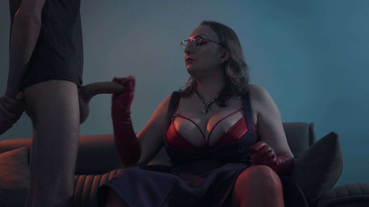 Spitting Blowjob Smoking MILF - Dominant Bitch in Glasses & Leather Gloves Edges & Bites Cock