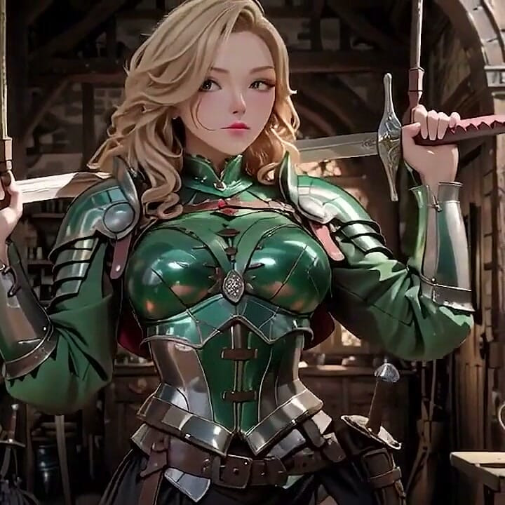 Medieval Knight Fantasy! Green Armor & Wet Secrets, Kneeling in the Library Gazing at You, Hand on Chest Teasing