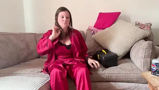 lady in red  multiple orgasm enjoying stripping off in the window where everyone can see in while she pleasures herself