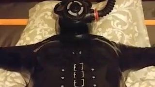 Rubber Milf in gas mask, breath play session