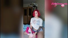 Bitch with Red Hair With Butt Plug In The Ass Plays With Her