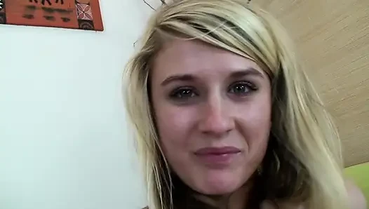 Sexy blonde enjoys a massive cock stretching her tight pussy