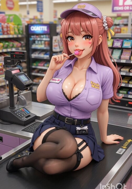 German hentai saleswoman with big boobs fucks and masturbates