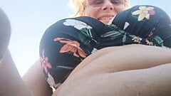 Another pissing and spread my pussy at public beach