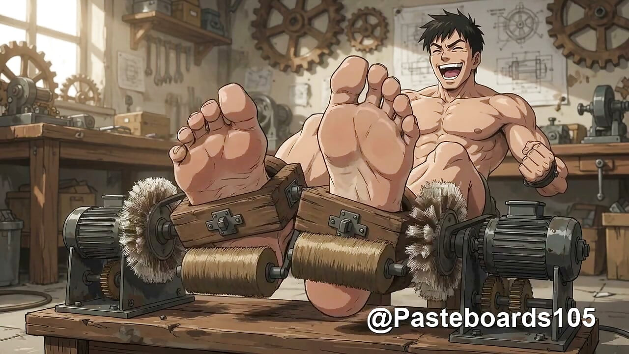 Stocks And Spinning Brushes - Muscle Hunks Laughing Through A Foot Test (2D Anime)