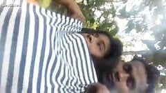 Desi indian lover openly boob press outdoors and