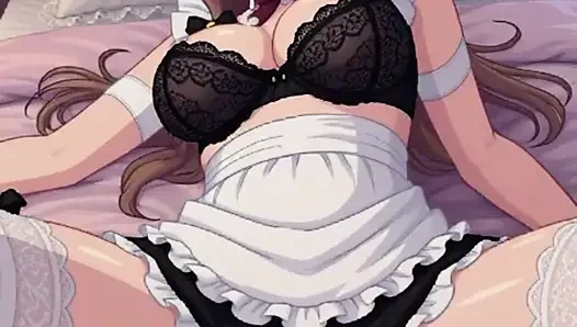 Pembantu cosplay Asia panas masturbasi di tempat tidur, pixelart