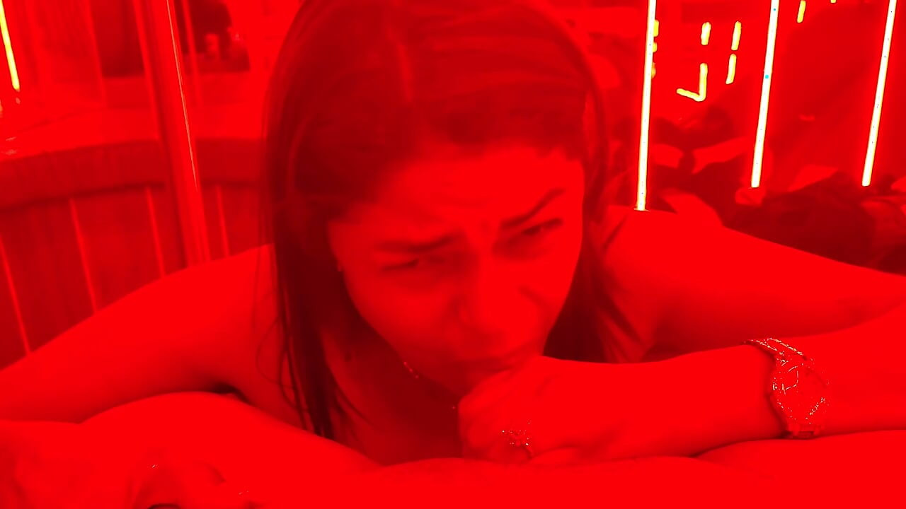sucking and fucking in femdom amazon position to my cuckold in a neon room