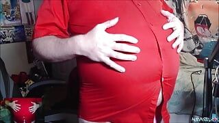 Botón rojo apretado vientre inflado
