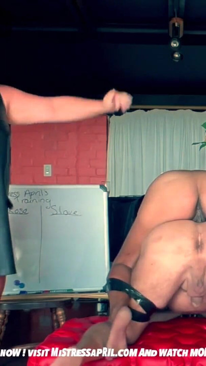 Emotional moment from "Dominatrix Mistress April - Cane Training Part 4"