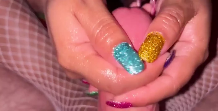 Fishnet footjob and handjob